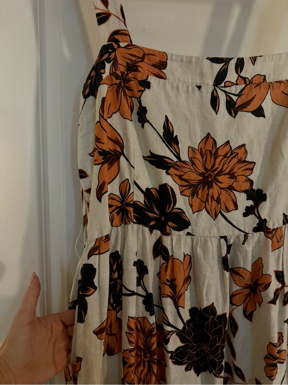 Nicholas Floral Long Tier Maxi Linen Sleeveless Lined Brown White Dress Size 16 - Picture 7 of 12